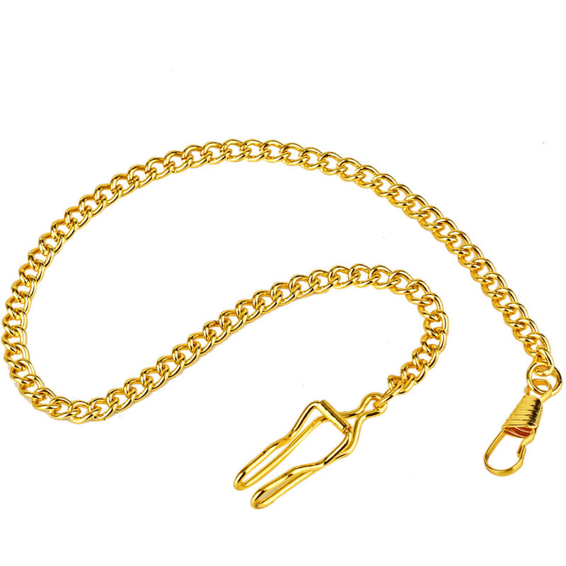 Sollbry - Cadena para reloj de bolsillo, cadena para reloj de bolsillo, cadena de eslabones curvos, cadena vaquera con gancho y cierre de mosquetón,