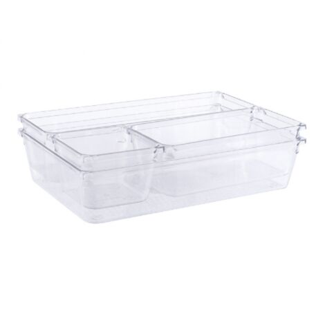 Sollbry Caja de almacenamiento con cajón, contenedor grande de plástico para cubiertos y otros accesorios, transparente, juego de 4 piezas