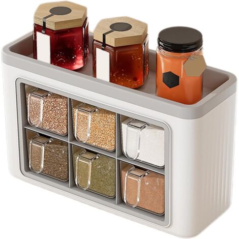 Sollbry Caja de condimentos transparente de pared, contenedor de condimentos de pared - Caja de pimienta para cocina  Contenedores adhesivos de pared para condimentos de azúcar