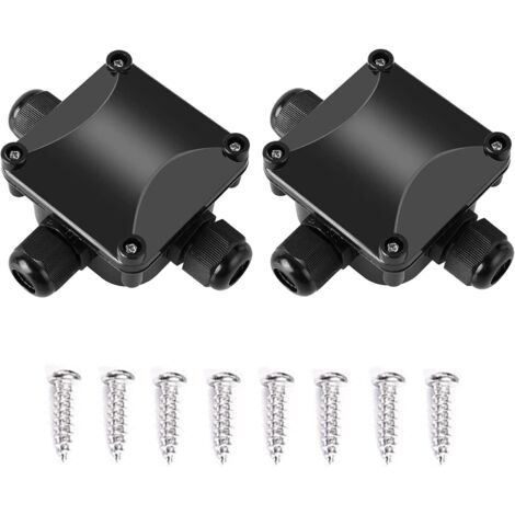 Sollbry Caja de conexiones eléctricas impermeable IP68, conector de cable de 3 vías, caja de plástico, juego de 2 cajas de conexiones eléctricas, compatible con cable de 5-10 mm, color negro, con torn