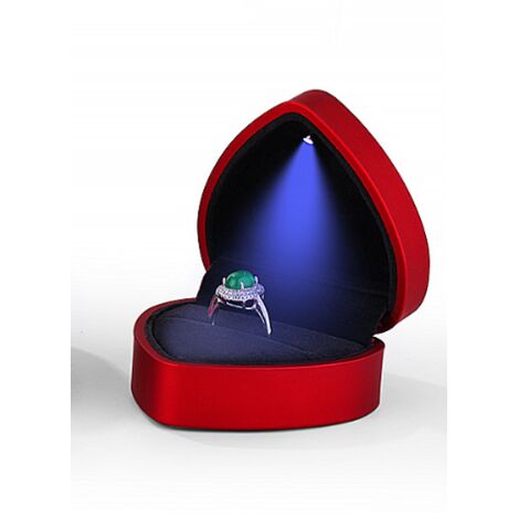 Sollbry Caja de terciopelo para anillos, con luz LED, en forma de corazón, para guardar joyas, ideal para bodas, compromisos, 70 x 70 x 40 mm (roja)