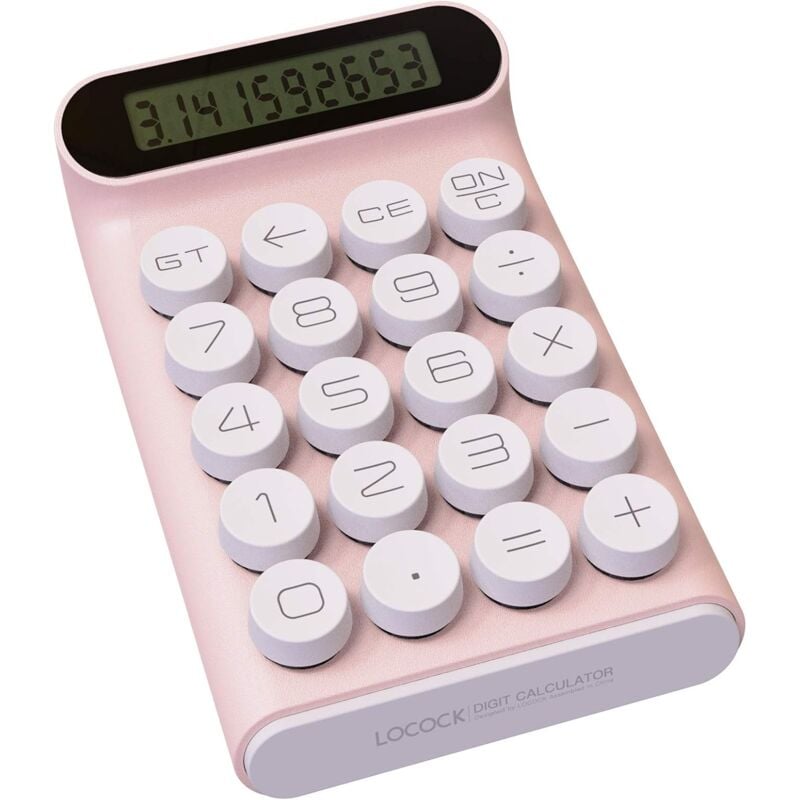 Sollbry - Calculatrice à Interrupteur mécanique, Portable pour Bureau Quotidien et Basique, Grand écran lcd à 10 Chiffres (Rose)