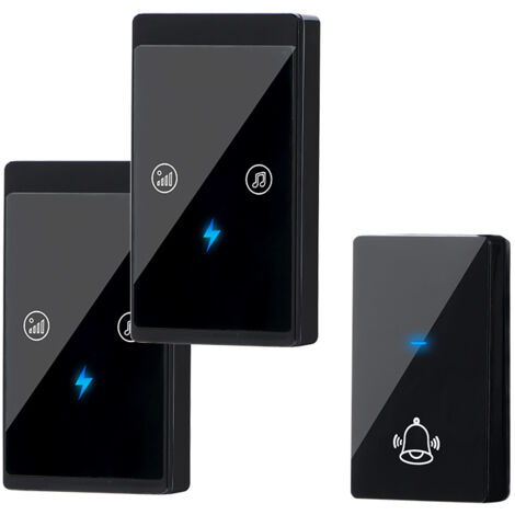 Campanello Senza Fili 2 Trasmettitori + 2 Ricevitori - Con LED, Nero, Per Casa E Ufficio