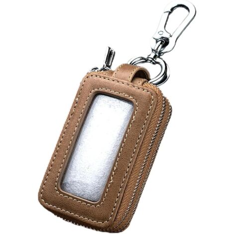 Sollbry Car Key Case, Double Layer Key Bag, Leather Key Fob Cover, Genuine Leather Key Case Protector, Metal Key Holder-Brown