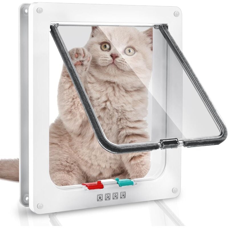 Sollbry Chatière pour Chats, Verrouillage à 4 Voies Chatière 28×25×5.5cm pour Chats et Petits Chiens de circonférence 75cm, Facile à Installer et à