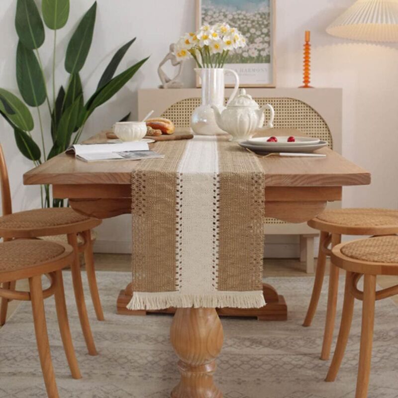 Sollbry Chemin de Table, Chemin de Table tissé à la Main en Coton, Boho Crochet Table Runner, Rétro Style Mariage Décoration de Table, 30x180mm