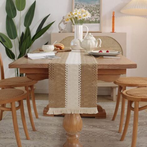 Sollbry Chemin de Table, Chemin de Table tissé à la Main en Coton, Boho Crochet Table Runner, Rétro Style Mariage Décoration de Table, 30x180mm