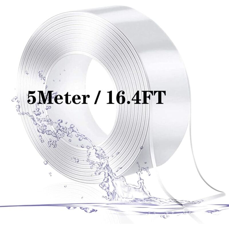 Sollbry - Cinta adhesiva de doble cara extrafuerte de 5 m, nanocinta transparente lavable, gel de doble cara extraíble sin dejar rastro.