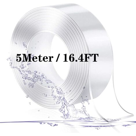 Sollbry Cinta adhesiva de doble cara extrafuerte de 5 m, nanocinta transparente lavable, gel de doble cara extraíble sin dejar rastro.