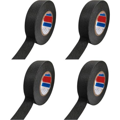 Sollbry Cinta adhesiva negra para coche (4 unidades, 1,5 cm x 12 m): cinta de tela para coche, cinta adhesiva de alta temperatura, cinta negra resistente, cinta de tela, cinta para arnés de cableado d