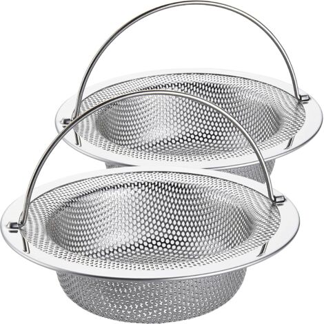 Sollbry Colador de fregadero de acero inoxidable, colador de desagüe con asa, colador de fregadero con borde ancho de 110 mm (2 unidades)