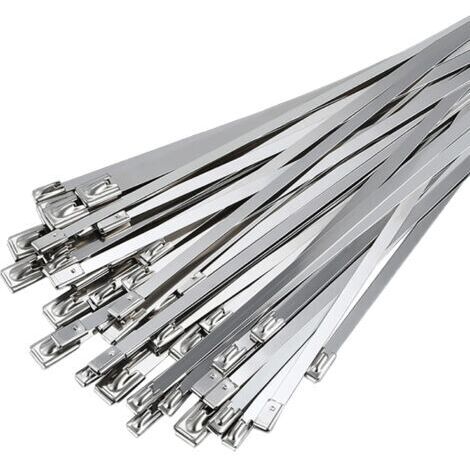 Sollbry Collier de Serrage Inox 100 Pièces, 300mm×4,6mm Attache Câblées Acier Inoxydable, Collier de Serrage Inox Pour Enroulement D'échappement, Câbles Groupés, Entretenir les Clôtures et les Auvents
