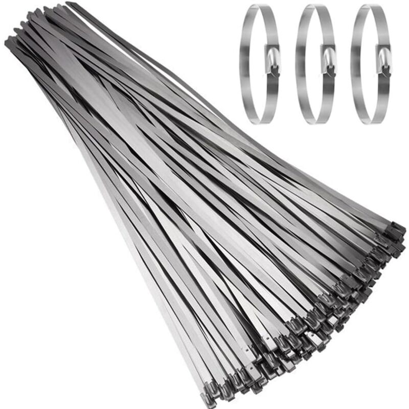 Sollbry Collier de Serrage Inox 100 Pièces 500×4,6mm, Attache Câblées Inox, Serre Cable Acier, Collier de Serrage Métallique pour Enroulement