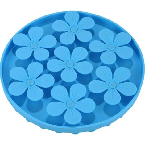 Sollbry Comedero para perros antiglotón, comedero lento para gatos y perros, de silicona suave, con forma de flor, color azul.