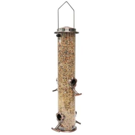 Sollbry Comederos metálicos para pájaros. Acero inoxidable. Para exteriores. Acabado en cobre. 15 pulgadas. 4 puertos (semillas no incluidas).