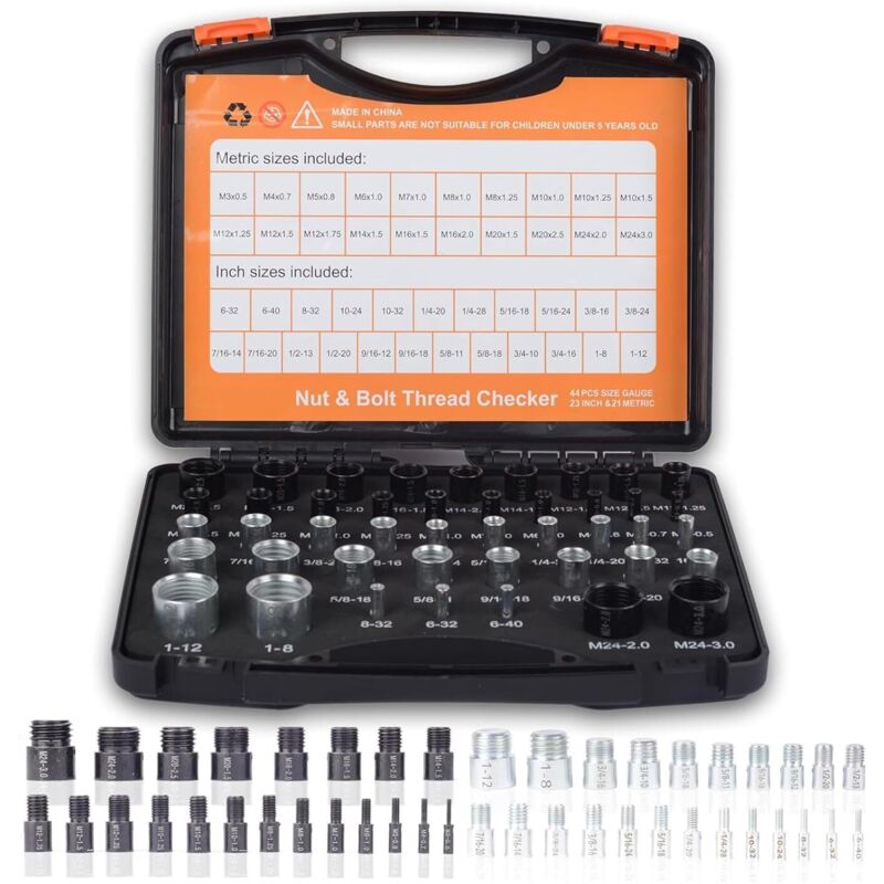 Comprobador de roscas para tuercas y pernos, calibre de tamaño de tuercas y pernos, juego de calibres de diámetro interior para comprobar el tamaño