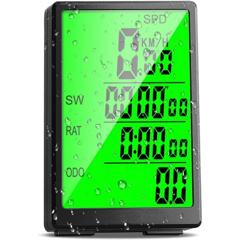 Sollbry - Compteur de vélo sans fil, 31 fonctions compteur de vitesse, grand écran de 3', compteur de vitesse de vélo étanche, sans fil, réveil