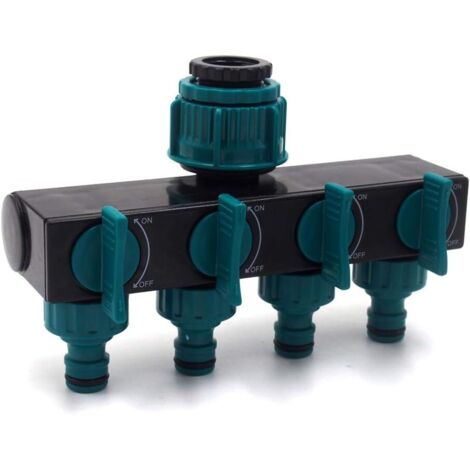 Sollbry Conector de manguera de riego de 4 salidas, adaptador de extensión, boquilla de grifo y selector para jardín, invernadero, huerto y césped.