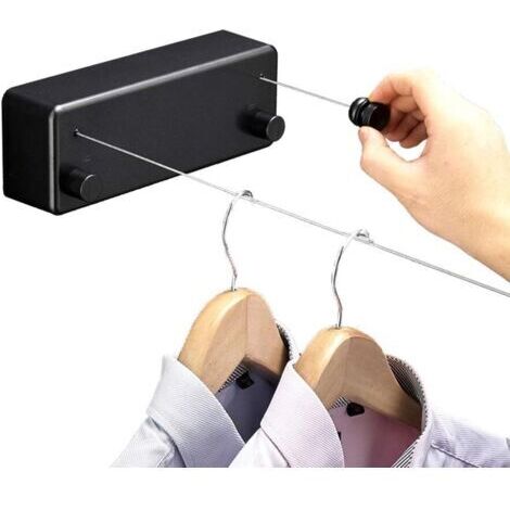 Sollbry Corde à linge rétractable pour l'intérieur avec double corde réglable en acier inoxydable, corde à linge peu encombrante fixée au mur pour balcon, salle de bain, corde à linge de 5,2 m (noir)