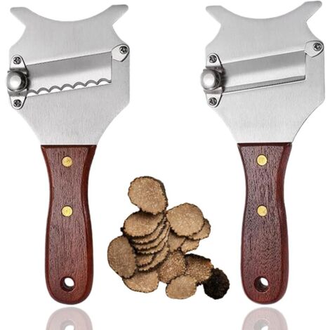 Sollbry Cortador de trufas profesional de 2 piezas, cuchilla ajustable y afilada de acero inoxidable, cortador de queso, pelador de frutas y verduras, utensilios de cocina para trufas y setas.