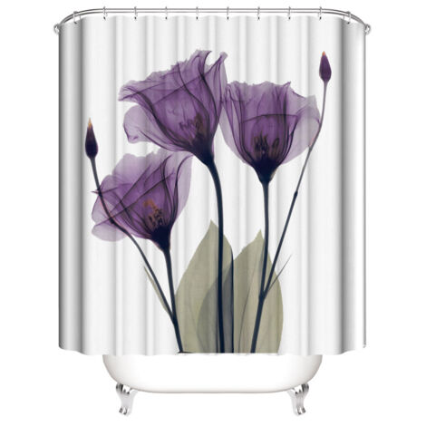 Sollbry Cortina de ducha impermeable de poliéster con diseño de flores, 180 x 180 cm, con 12 ganchos para decoración del hogar.