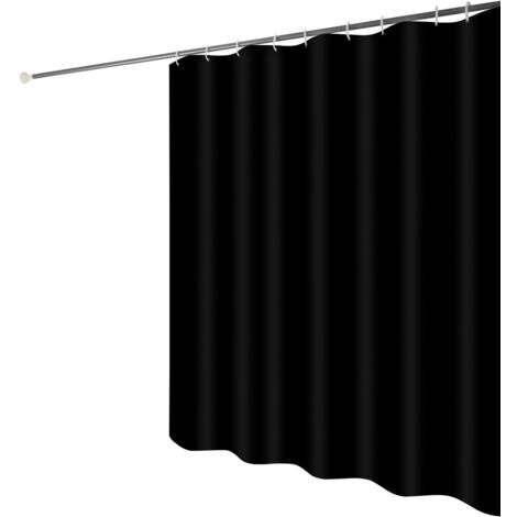Sollbry Cortina de ducha negra de poliéster de 180 x 200 cm, antimoho, impermeable, con 12 anillas, fácil de limpiar.