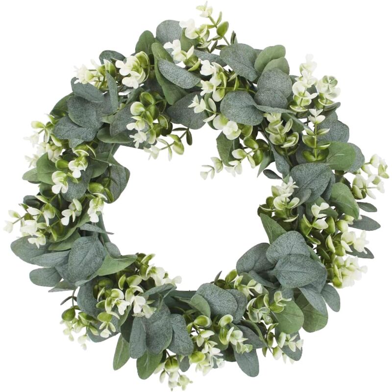 Couronne d'eucalyptus de 42 cm pour porte d'entrée, couronne artificielle de printemps et d'été pour mur avec feuilles vertes, fausse eucalyptus,