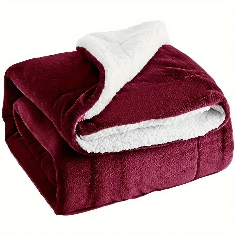 Couverture chaude en sherpa, couverture polaire douce pour lit, couverture épaisse et réversible pour l'hiver (vin rouge, 100 x 120 cm) - Sollbry