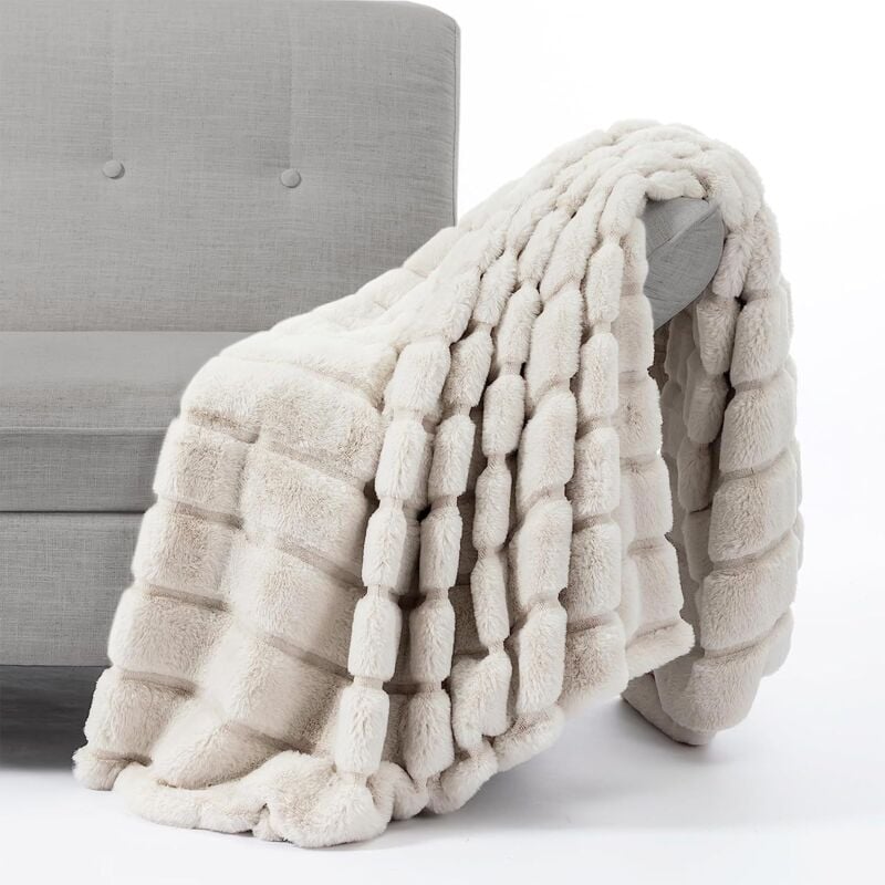 Couverture en fourrure pour canapé, couverture d'hiver épaisse et douce en peluche pour canapé, chambre à coucher, salon, 130 x 160 cm, beige