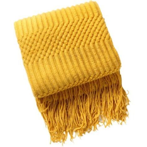Sollbry Couverture en jacquard géométrique - Housse de canapé légère à pompons, housse de lit décorative, serviette de canapé polyvalente, taille 127x172 cm, jaune