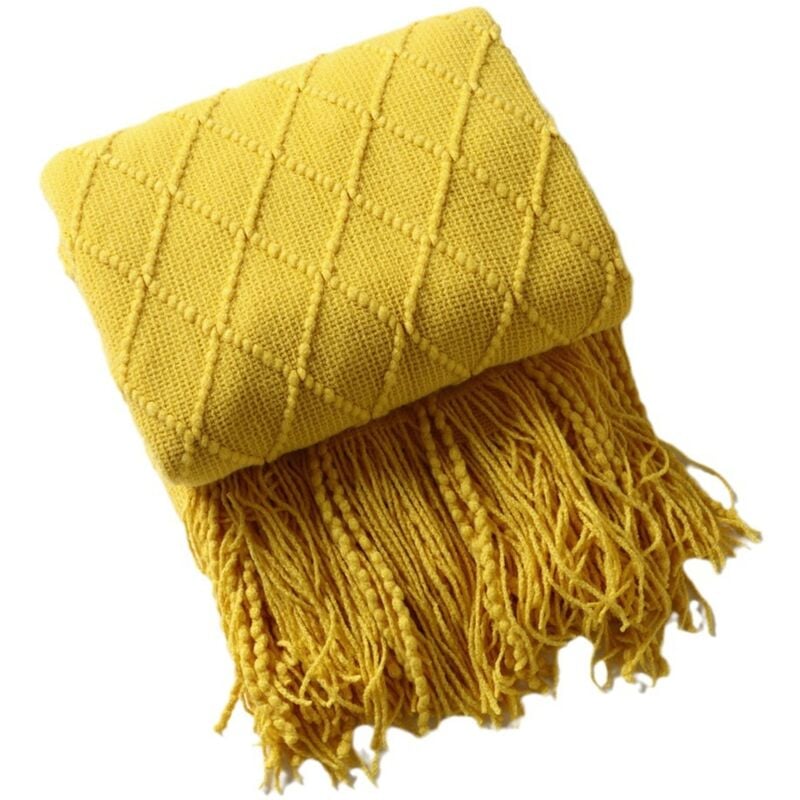 Sollbry Couverture en tricot texturée solide et douce pour canapé, couverture décorative pour canapé, 127 x 180 cm, curcuma