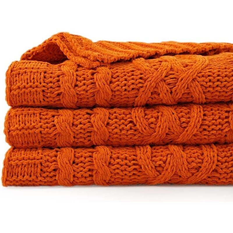 Couverture orange 130 x 170 cm Couverture chaude d'automne pour canapé, couverture d'Halloween, couverture en tricot chenille tissé, super douce,