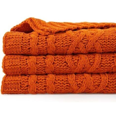 Sollbry Couverture orange 130 x 170 cm Couverture chaude d'automne pour canapé, couverture d'Halloween, couverture en tricot chenille tissé, super douce, confortable, couverture décorative d'automne
