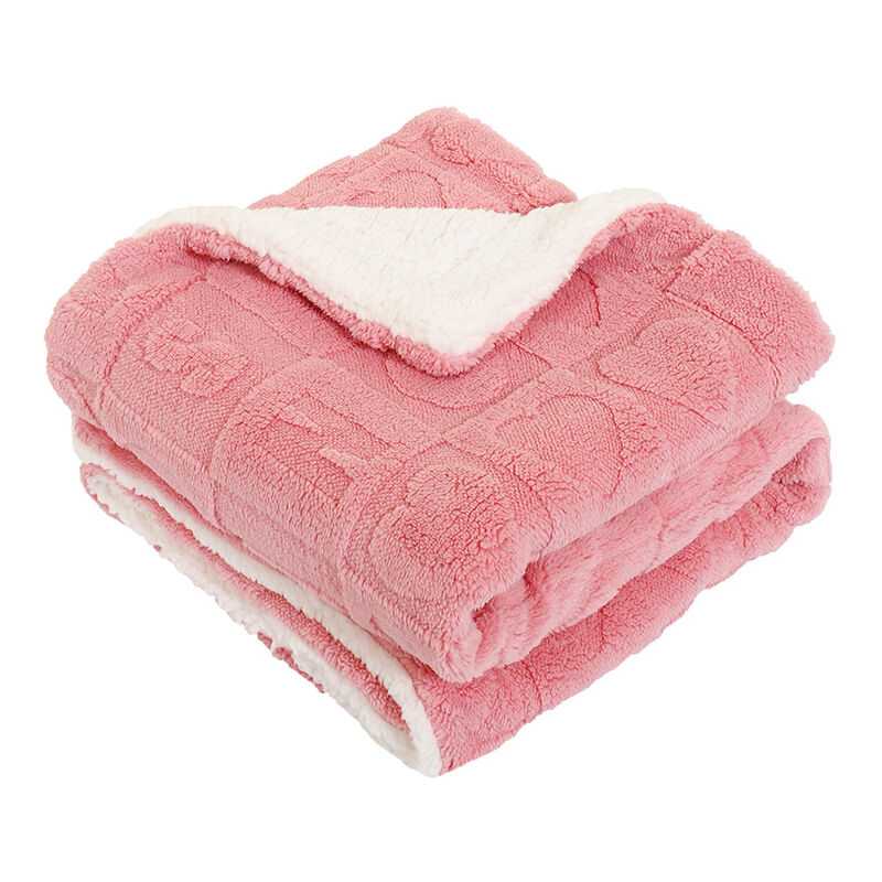 Couverture polaire corail douce et moelleuse, légère, plaid Sherpa pour canapé, voiture, double épaisseur, chaude, rose, 110 x 100 cm - Sollbry