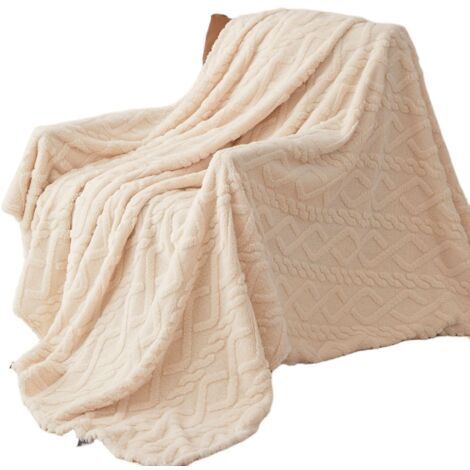 Sollbry Couverture polaire duveteuse en jacquard blanc cassé pour canapé, couverture en velours microfibre crème pour femme, couverture chaude et douce pour toutes les saisons 60"x80"