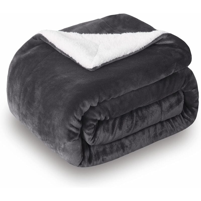 Couverture polaire sherpa, double face, taille lit king size, 70 x100 cm, gris foncé - Sollbry