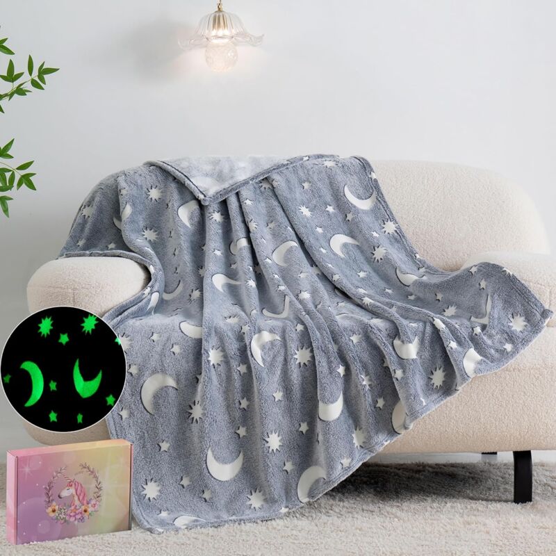 Sollbry - Couverture pour garçons et filles, couverture lumineuse d'anniversaire pour enfants et tout-petits, couverture de sieste en flanelle
