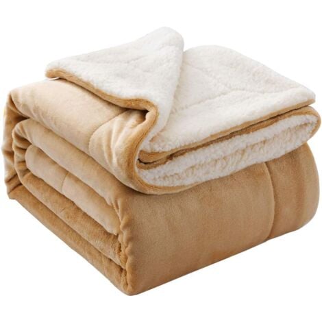 Sollbry Couverture réversible en flanelle Sherpa ultra douce et légère en microfibre polaire pour lit/canapé (50"x60", beige)
