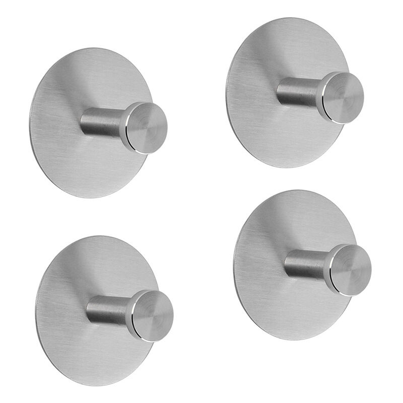 Sollbry - Crochet Adhésif Mural en Acier Inoxydable pour Fixation sans percer - pour Salle de Bain livré avec Essuie-Mains à Accrocher Argent 4 Pièces