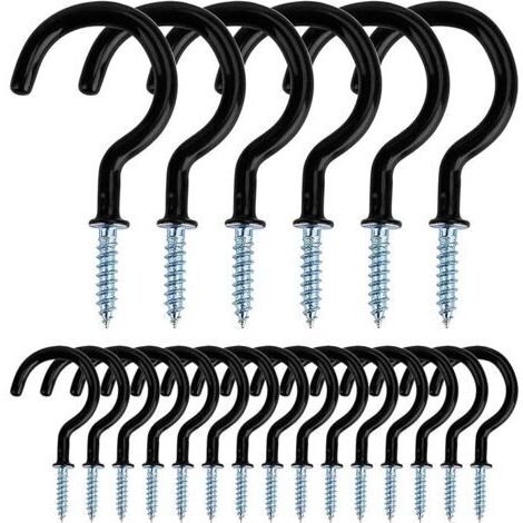 Sollbry Crochets à Visser Métal Plafond Vis Crochet en pour Usage D'intérieur et de Plein Air pour Accrocher Tasses, Pots, Lumières, Cordes, 20 Pièces (Noir)