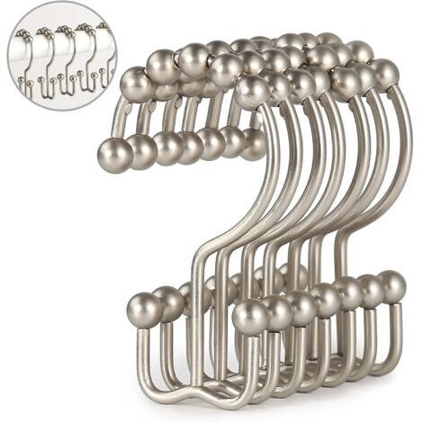 Sollbry Crochets de rideau de douche/doublure en métal double, finition nickel, lot de 12