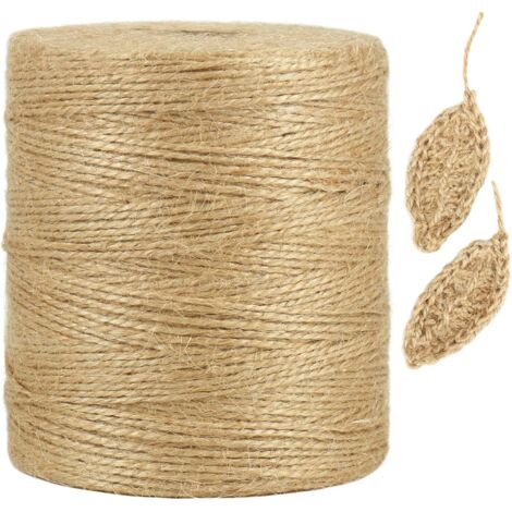 Sollbry Cuerda de cáñamo natural de 300 m, cuerda fina marrón de 1 mm para manualidades, crochet, envoltura de regalos, jardinería y decoración navideña.
