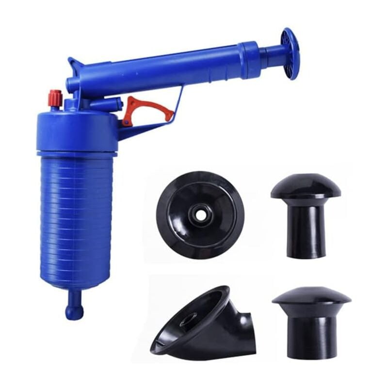Sollbry Déboucheur Canalisation WC Air Comprimé Pompe Pour Evier Cuisine Lavabo Avec 4 Différentes Ventouses déboucheur d'égout(Bleu)