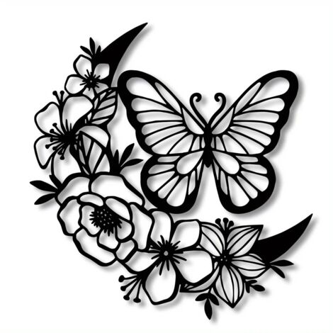 Sollbry Decoración de pared de luna de metal negro, adorno colgante de mariposa bohemia para el hogar, dormitorio, baño, jardín, patio, cerca (Mariposa luna)