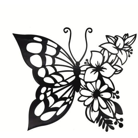 Sollbry Décoration murale en métal en forme de papillon – Sculpture murale en métal à suspendre – Sculptures murales de papillon – Pour salon, chambre à coucher, bureau, hôtel – Noir