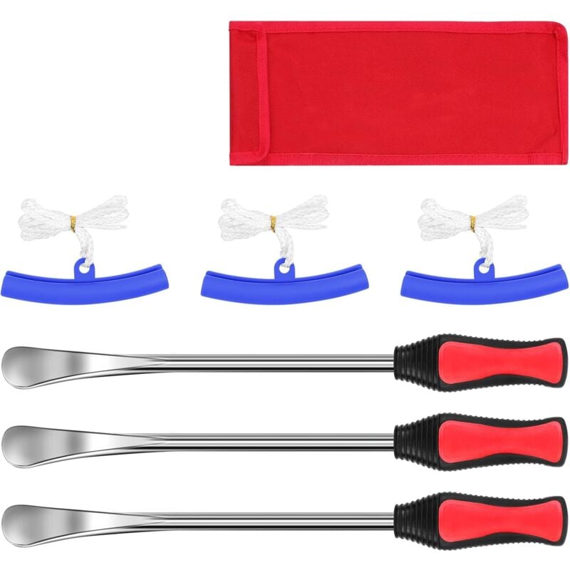 Sollbry - Démonte Pneu Manuels Outil, 3 Pcs Cuillères Outil Pneumatique Levier avec 3 Pcs Kit de Protection de Jante, Demonte Pneu Moto, Outil de