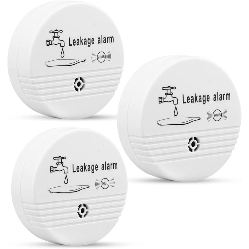 Sollbry - Détecteur d'eau 3 pièces, alarme de fuite et de goutte d'eau 90 dB, capteur d'alarme sans fil, capteur de niveau d'eau, détecteur d'eau
