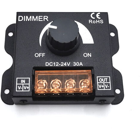 Sollbry Dimmer 12V 24V 30A Einfarbiger LED-Regler-Controller für LED-Streifenlichtband-Lampenbeleuchtungssteuerung Schwarz Helligkeit
