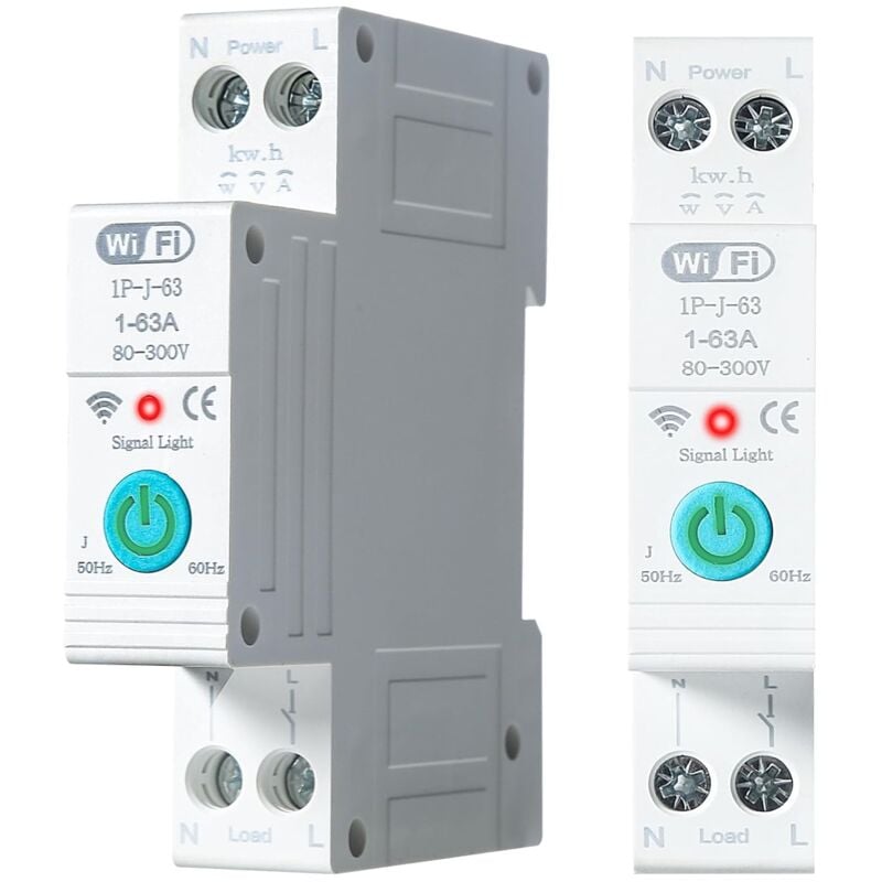 Disjoncteur WiFi din Rail Smart Energy Monitor Meter 1P 63A Disjoncteur Connecté WiFi Commutateur WiFi Intelligent Disjoncteur Domestique,