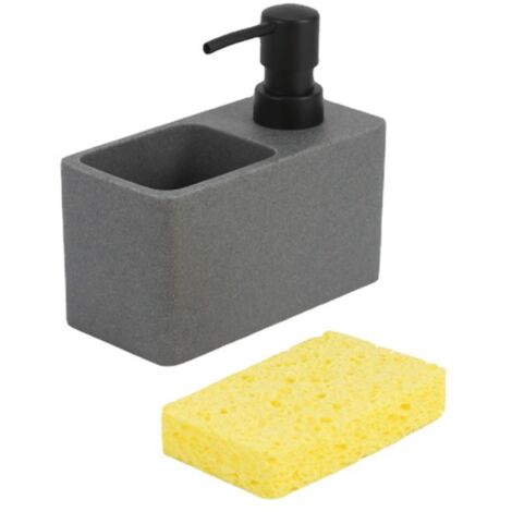 Sollbry Dispensador de lavavajillas con soporte para esponja, 2 unidades, para cocina  Dispensador de jabón de manos con espacio para esponja, 13 x 14 x 7 cm, gris